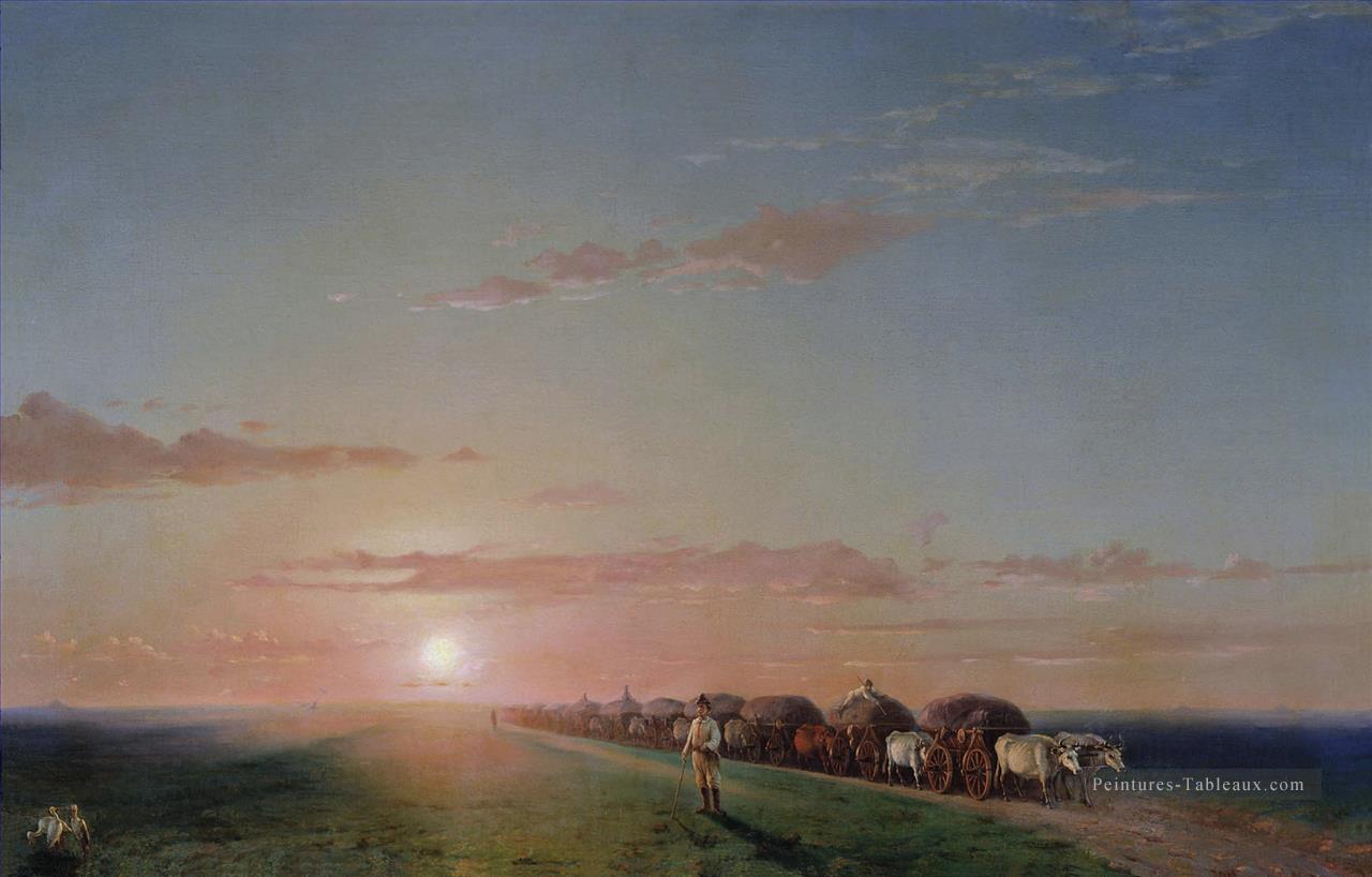 train à bœuf sur la steppe Romantique Ivan Aivazovsky russe Peintures à l'huile
